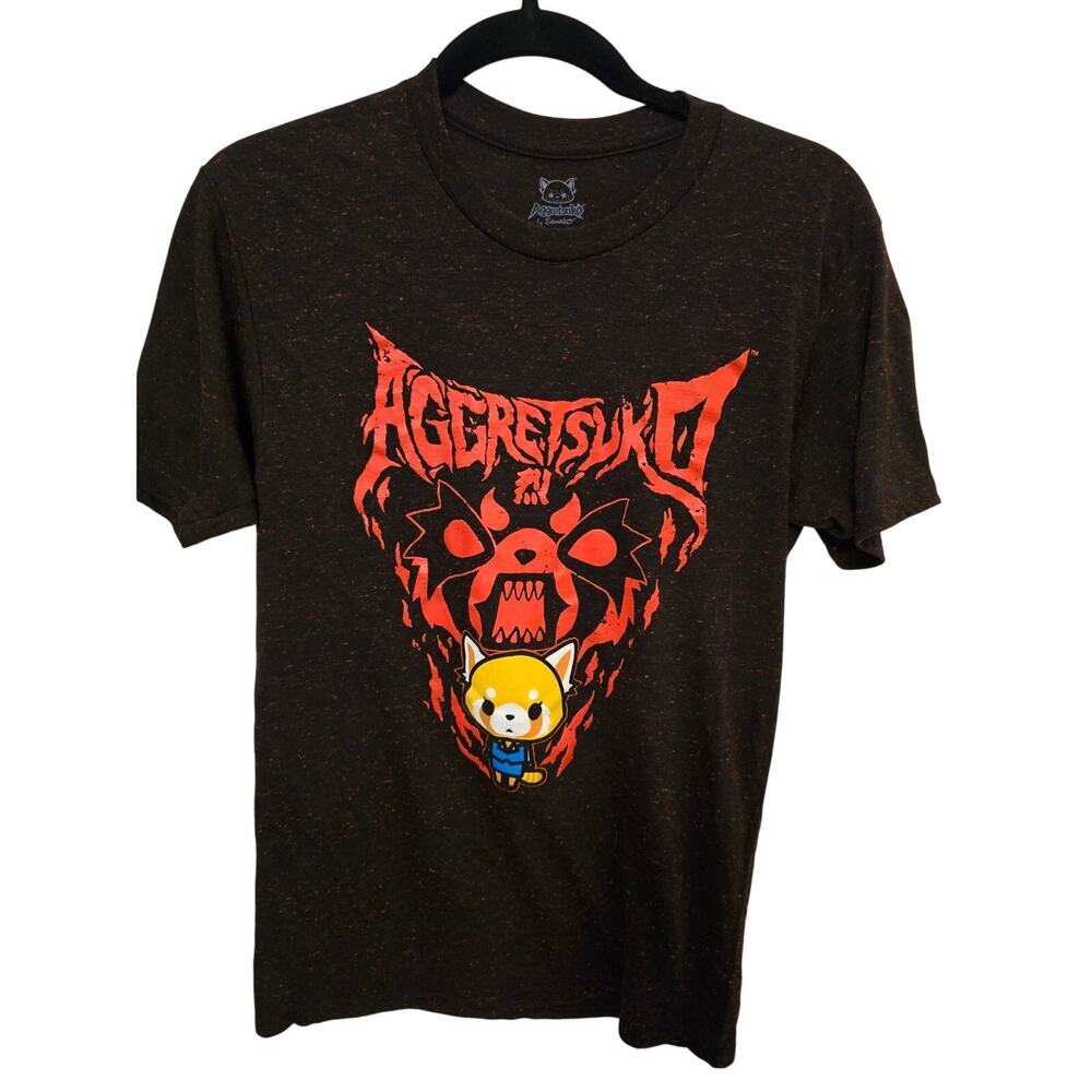 Aggretsuko by Sanrio Short Sleeve Graphic Black Red Tshirt Size Small